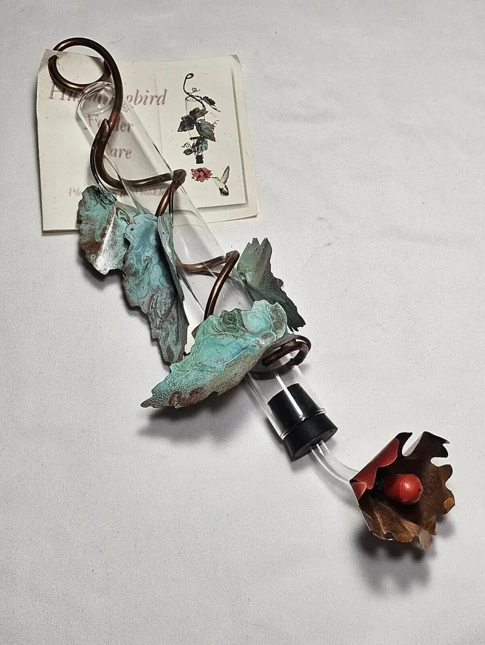 Creative Copper Morning Glory Flower And Leaves Hanging Hummingbird Feeder